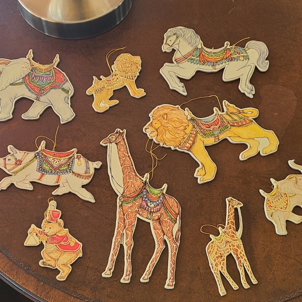 B. Shankman 80s vintage pressed paper carousel animal ornaments (9)